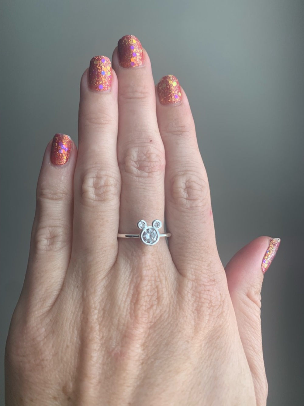 Mickey Mouse Inspired Ring Size 7.5 Silver Tone CZ Cute Minimalist